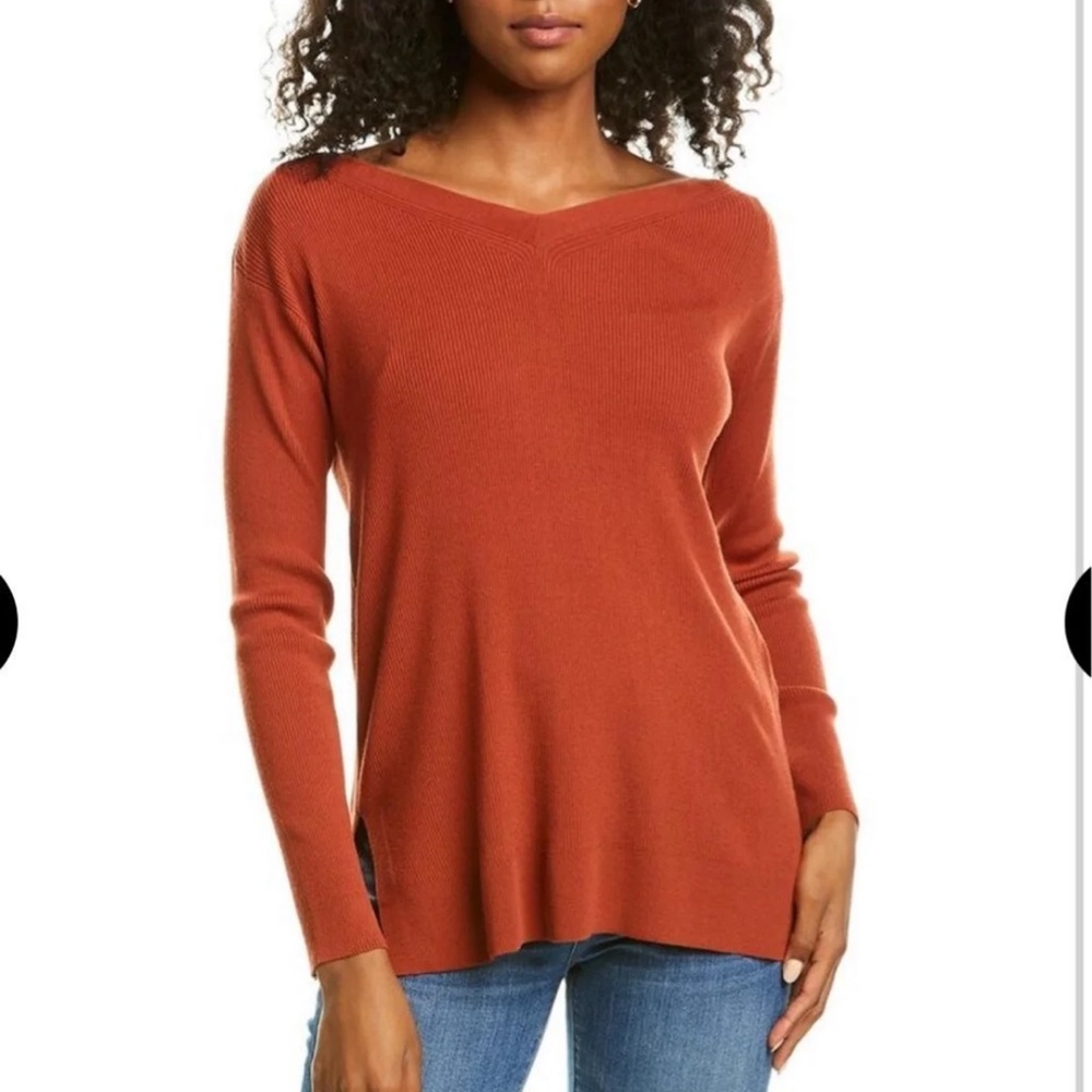 Lafayette 148 New York Wide V-Neck Relaxed Sweater